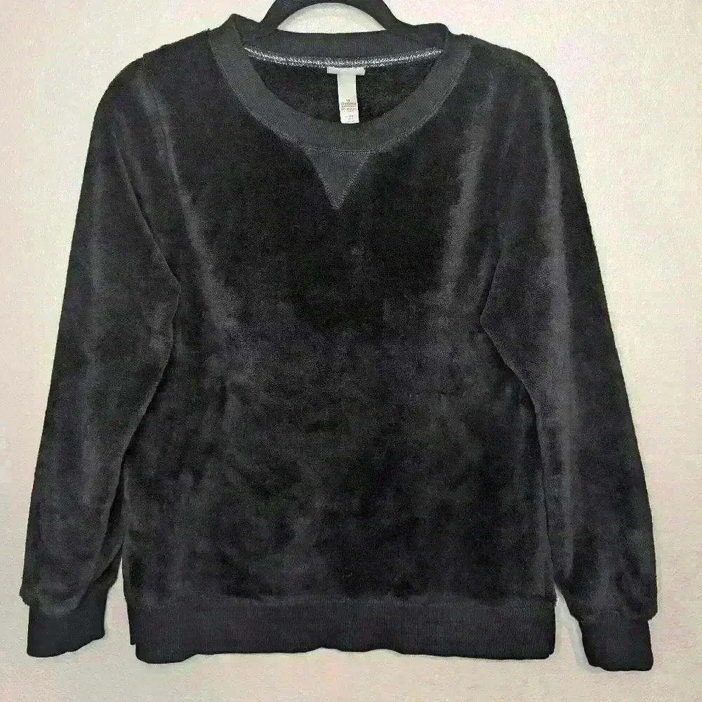 Wondershop long sleeve medium black velour sleepwear top soft cozy warm